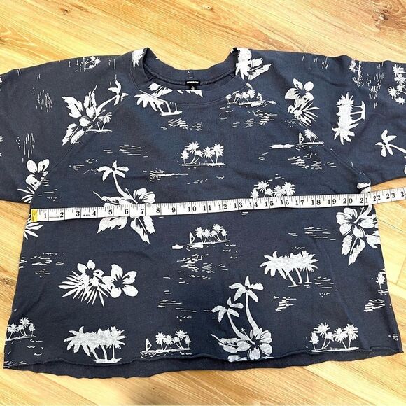 MONROW Blue Tropical Print Top Size Large - Picture 5 of 8